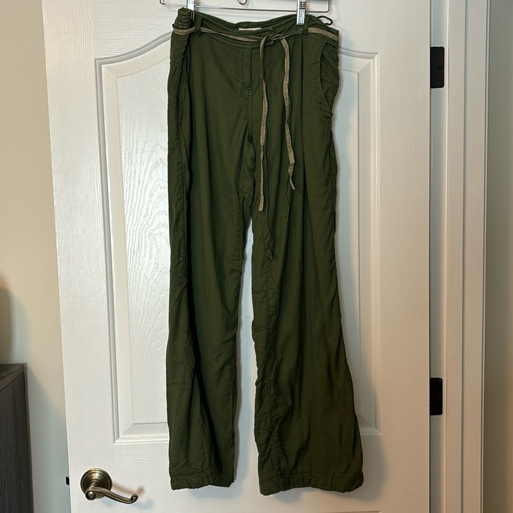 Wide Leg Drawstring Pants in Olive Green